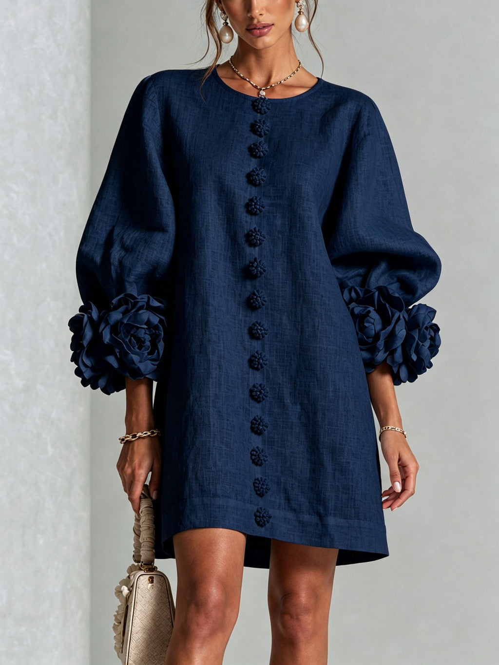 Heloise — Linen Shift Dress for Women with Puff Sleeves (6)