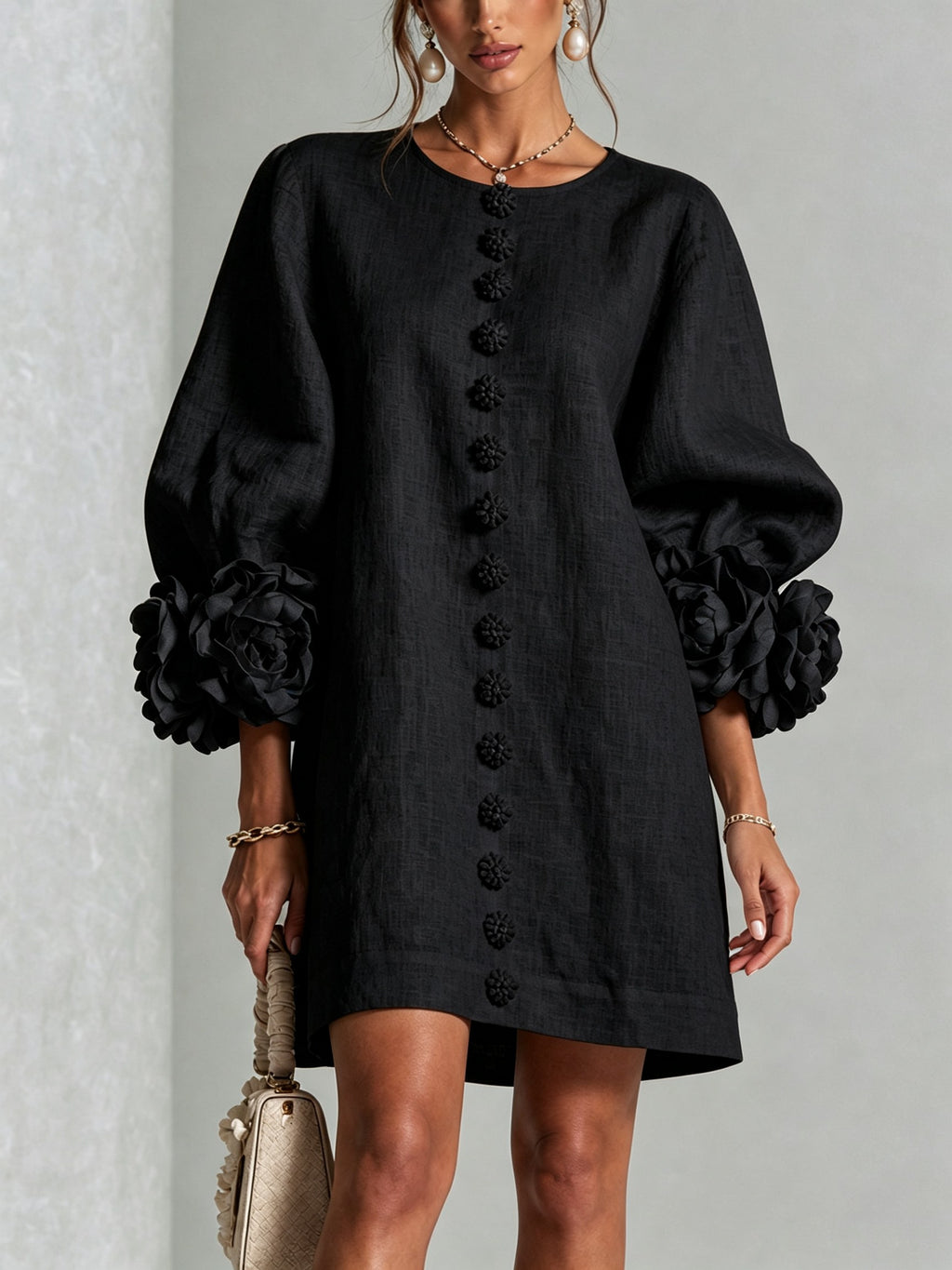 Heloise — Linen Shift Dress for Women with Puff Sleeves (7)