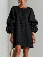 Heloise — Linen Shift Dress for Women with Puff Sleeves (7)