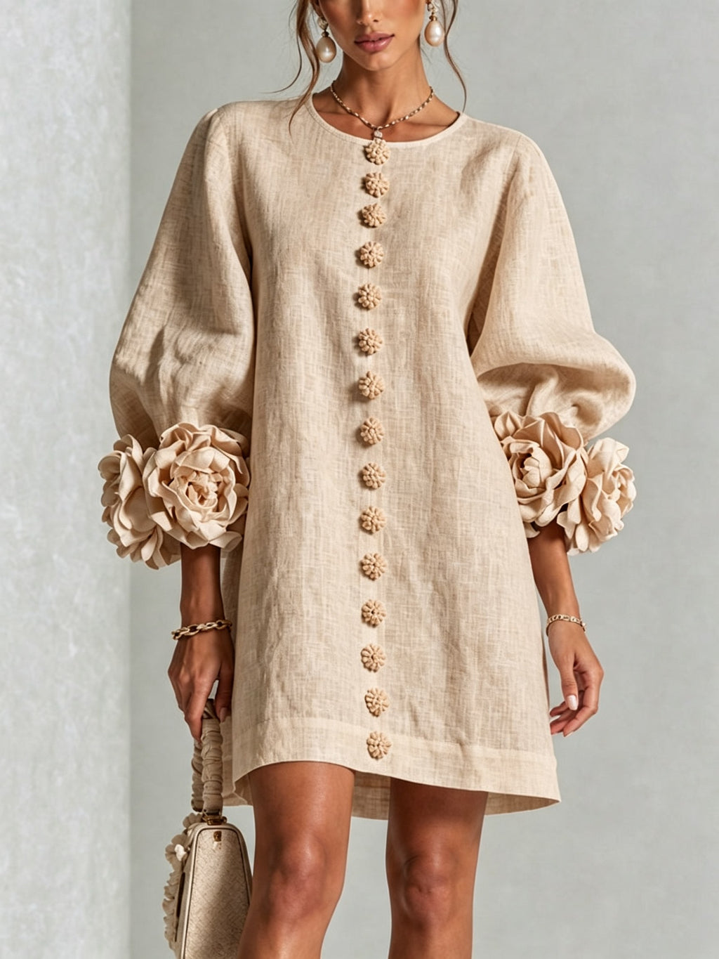 Heloise — Linen Shift Dress for Women with Puff Sleeves (9)