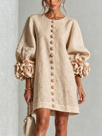Heloise — Linen Shift Dress for Women with Puff Sleeves (9)
