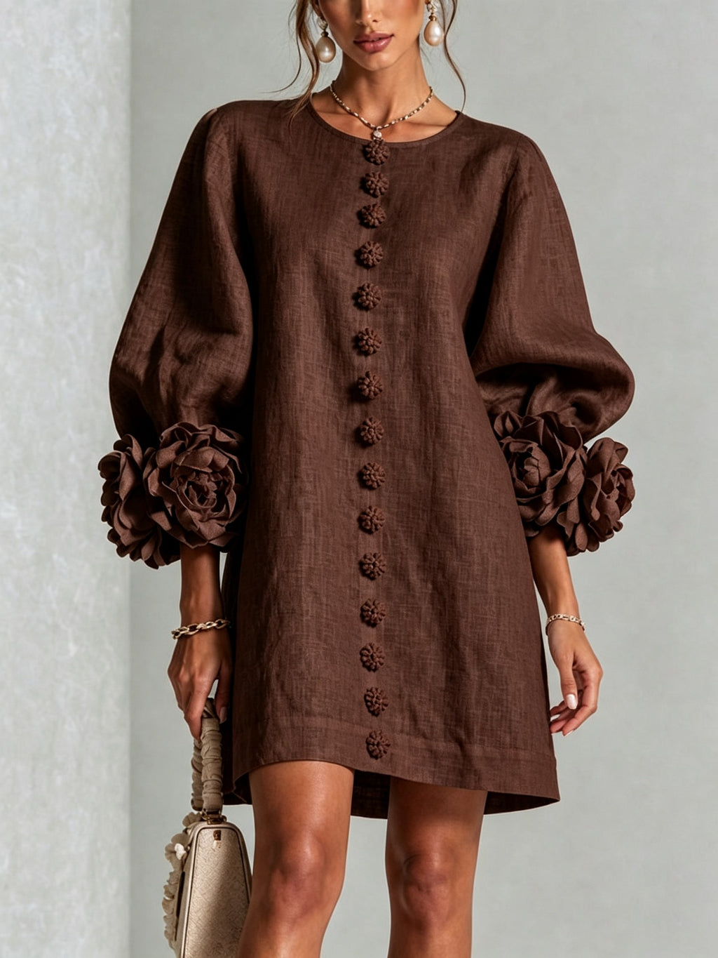 Heloise — Linen Shift Dress for Women with Puff Sleeves (10)