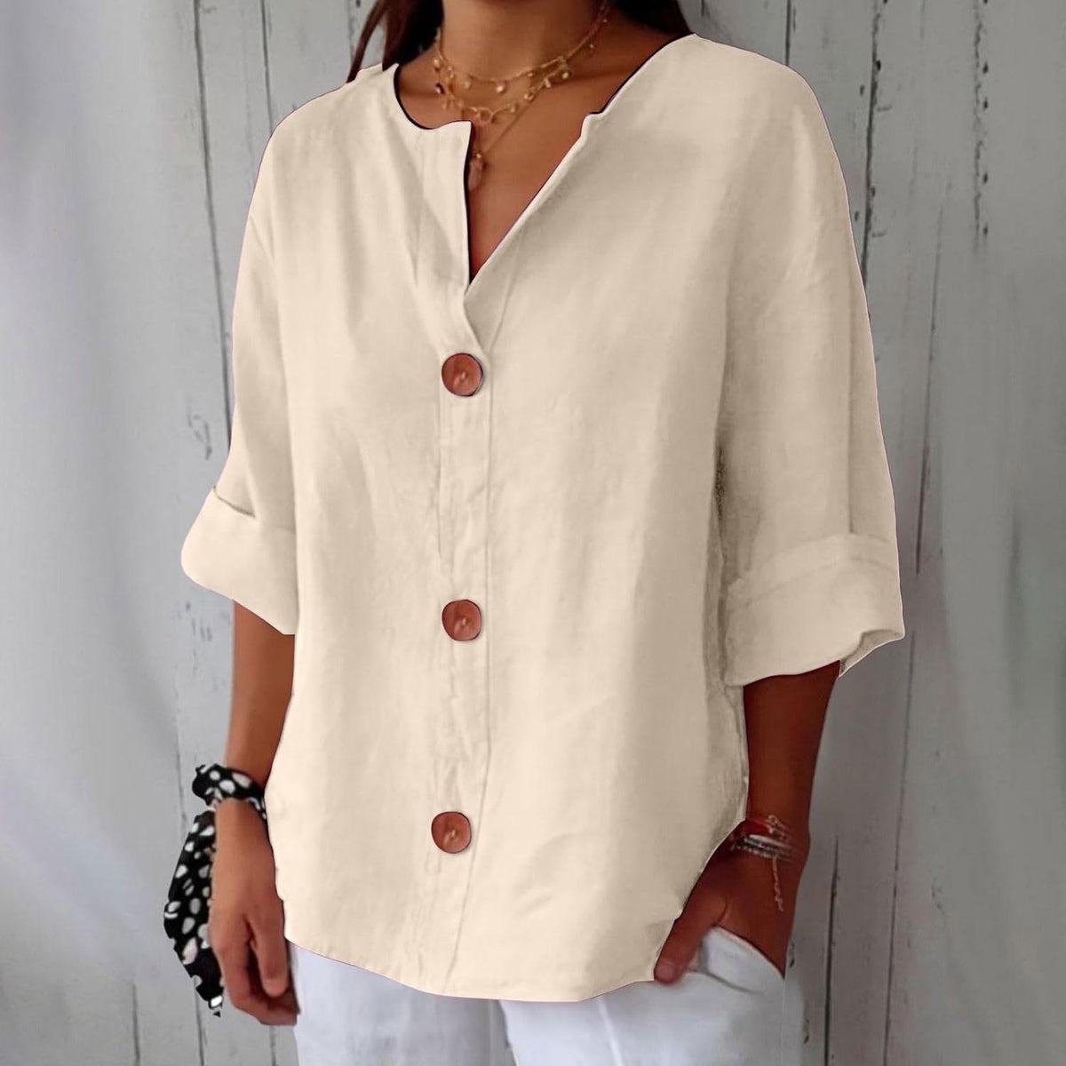 Henriette — V Neck Button Shirt for Women with Half Sleeves (2)