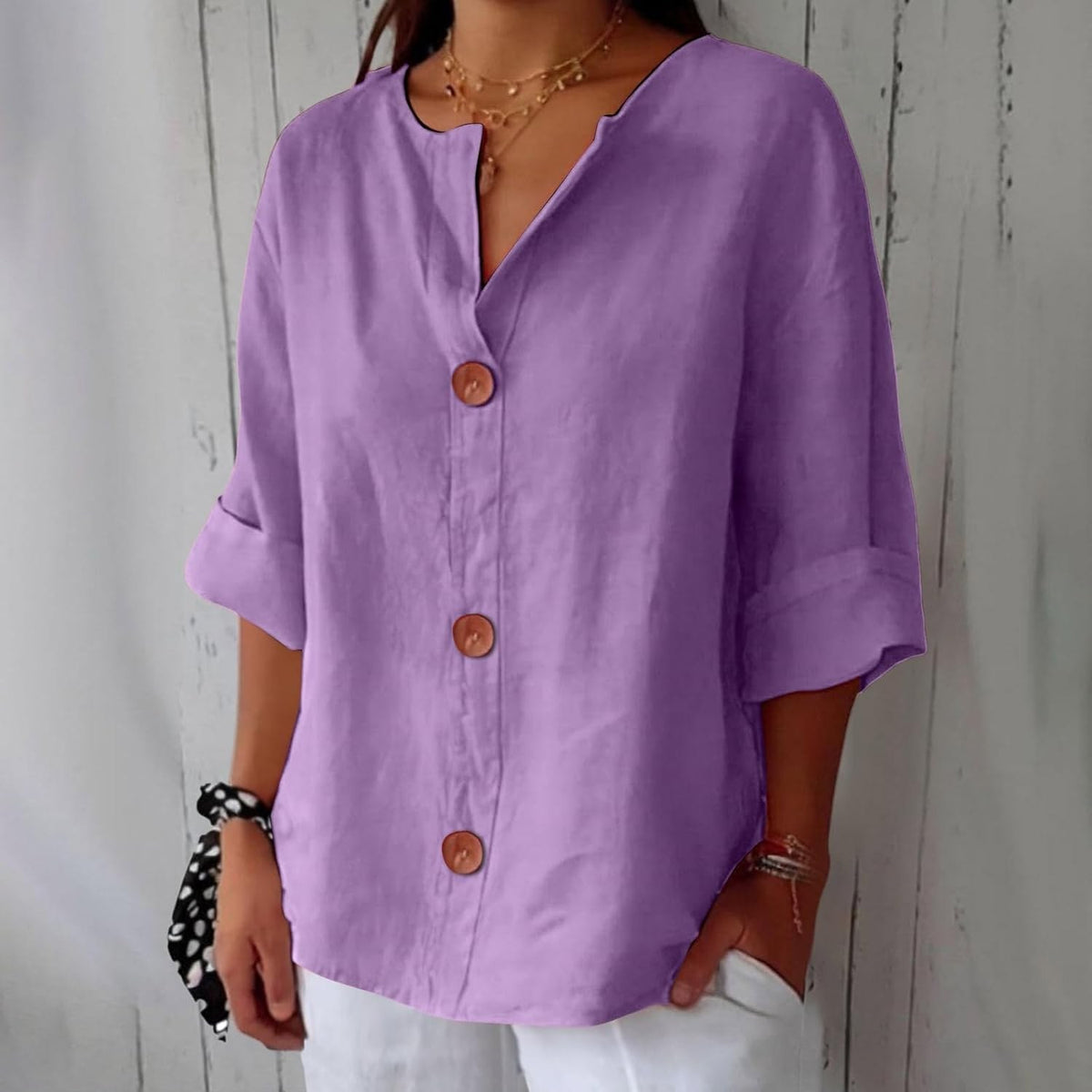 Henriette — V Neck Button Shirt for Women with Half Sleeves (3)