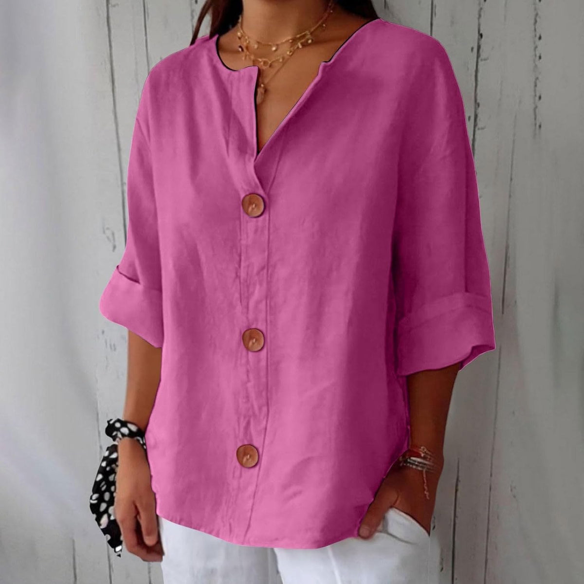 Henriette — V Neck Button Shirt for Women with Half Sleeves (4)