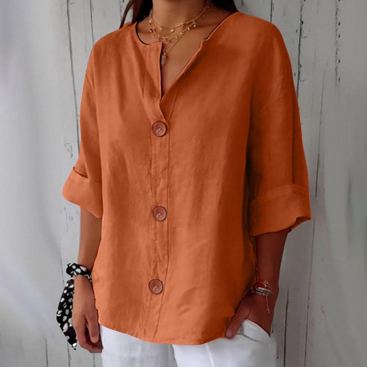 Henriette — V Neck Button Shirt for Women with Half Sleeves (6)
