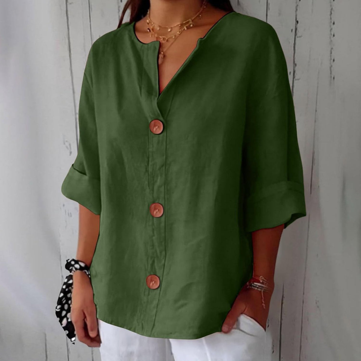 Henriette — V Neck Button Shirt for Women with Half Sleeves (8)