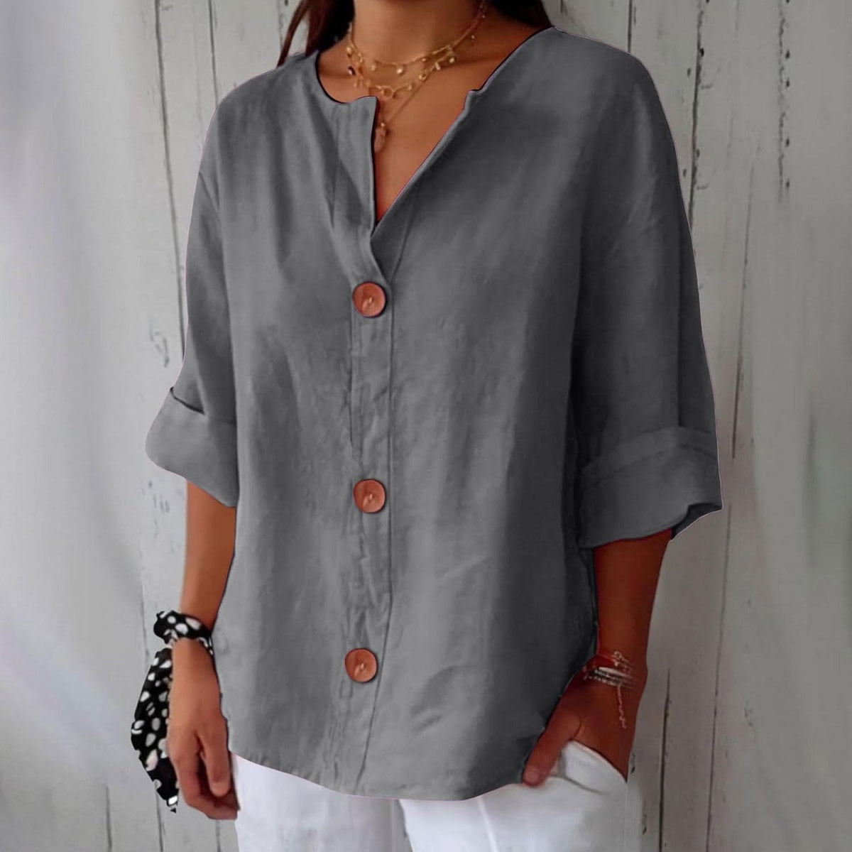 Henriette — V Neck Button Shirt for Women with Half Sleeves (9)