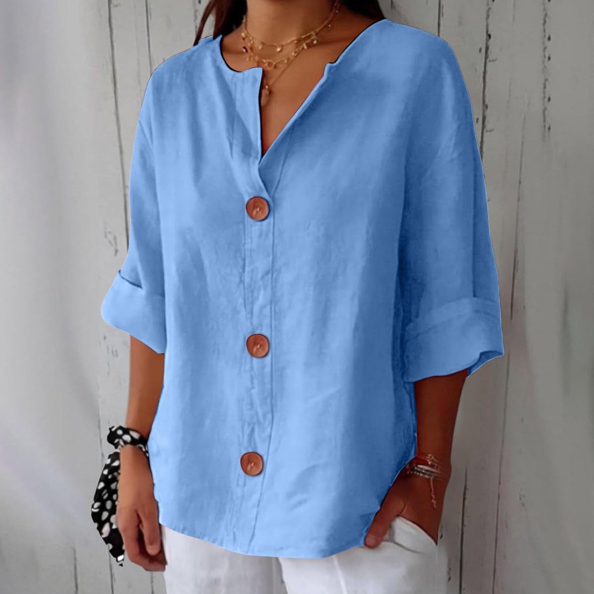 Henriette — V Neck Button Shirt for Women with Half Sleeves (10)
