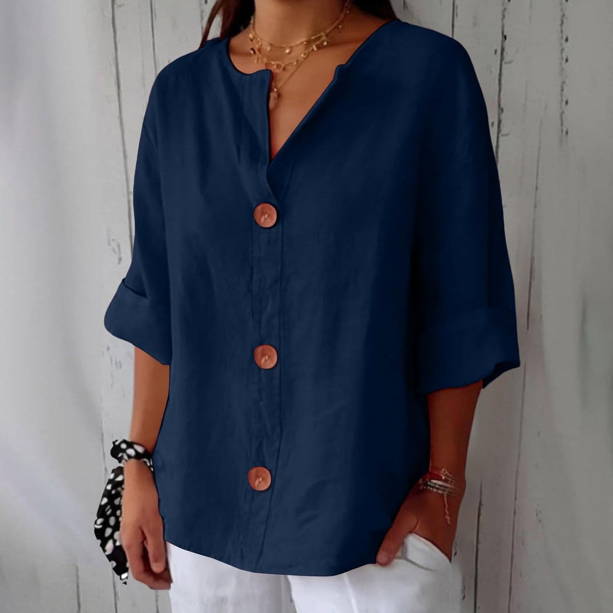 Henriette — V Neck Button Shirt for Women with Half Sleeves (11)