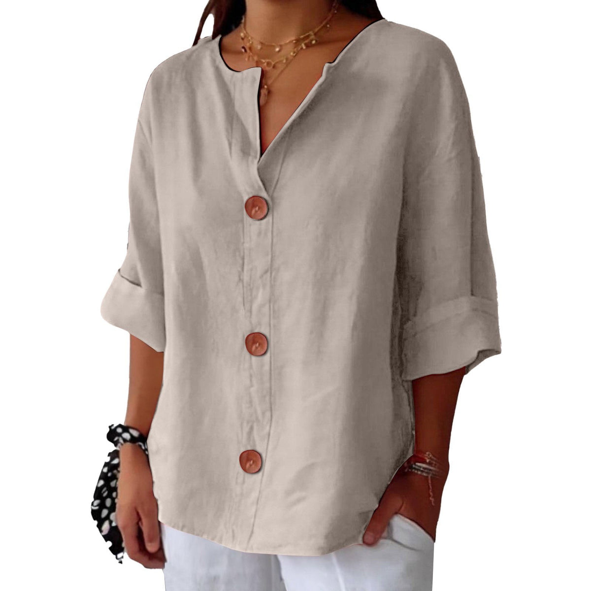 Henriette — V Neck Button Shirt for Women with Half Sleeves (13)