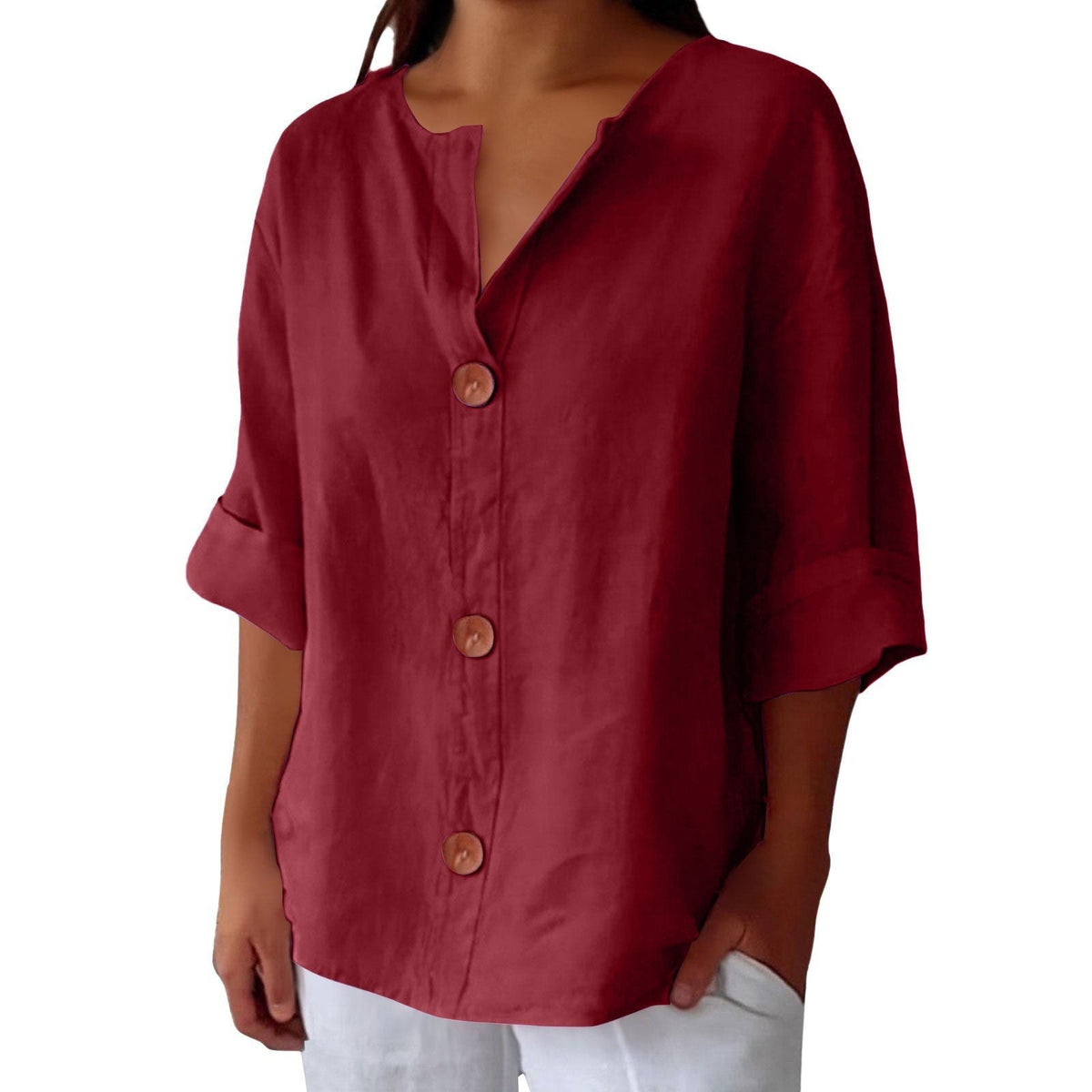 Henriette — V Neck Button Shirt for Women with Half Sleeves (14)