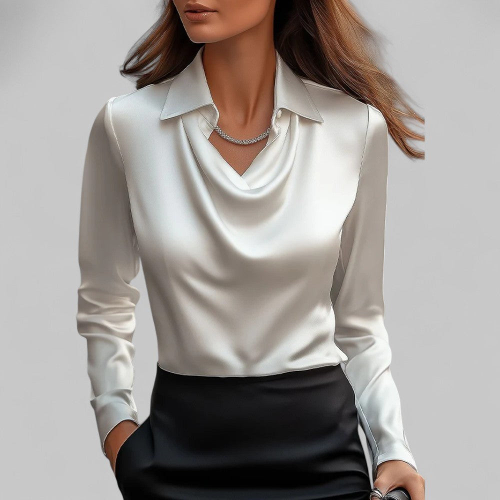 Honorine — Satin Blouse for Women with Cowl Neck