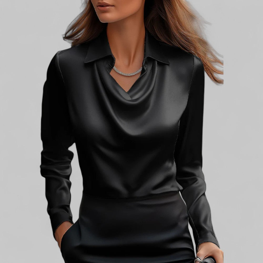 Honorine — Satin Blouse for Women with Cowl Neck (2)