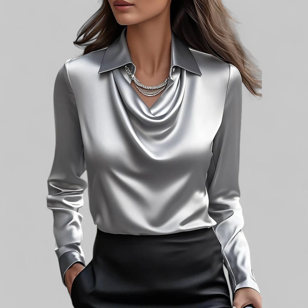 Honorine — Satin Blouse for Women with Cowl Neck (8)