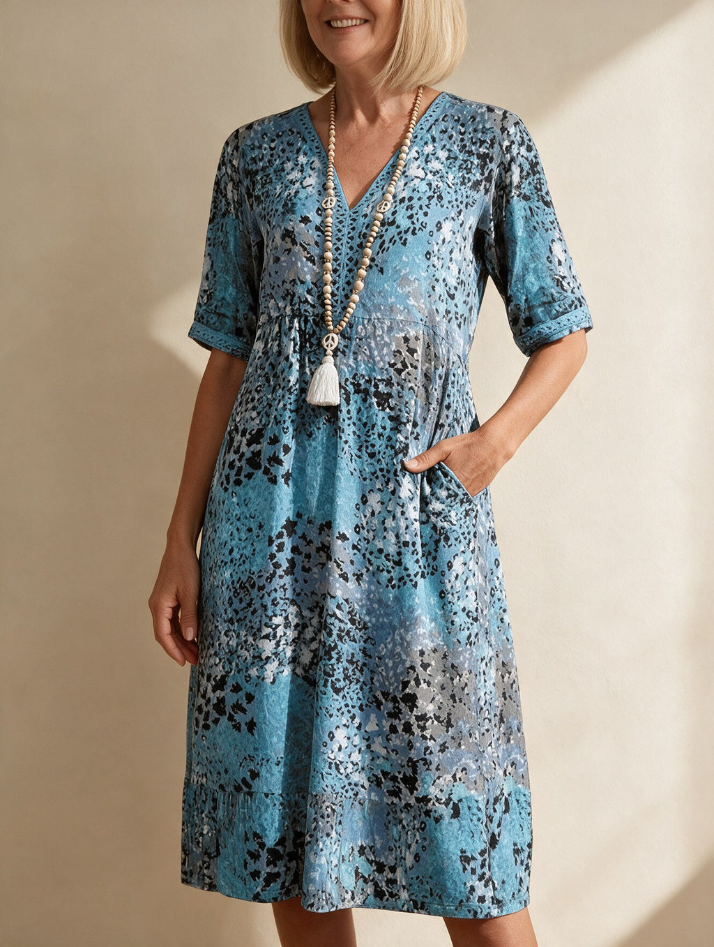 Ines — Printed Summer Dress for Women with V Neck