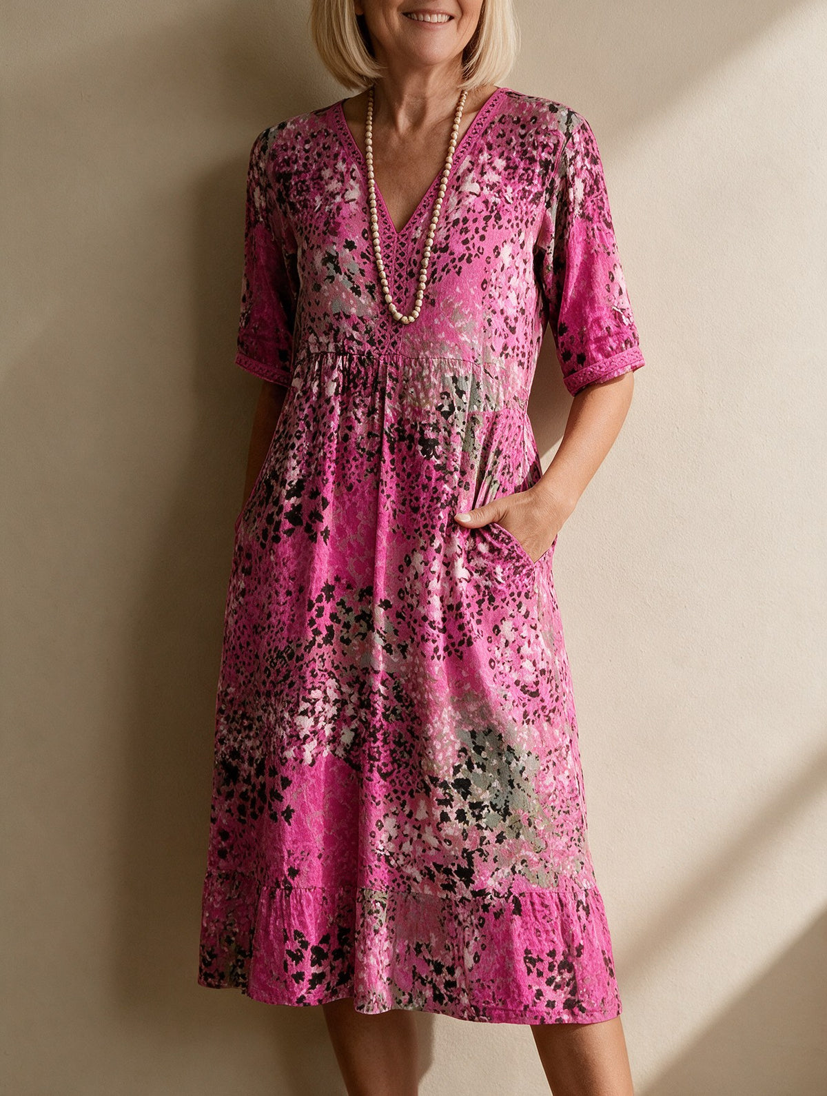 Ines — Printed Summer Dress for Women with V Neck (3)