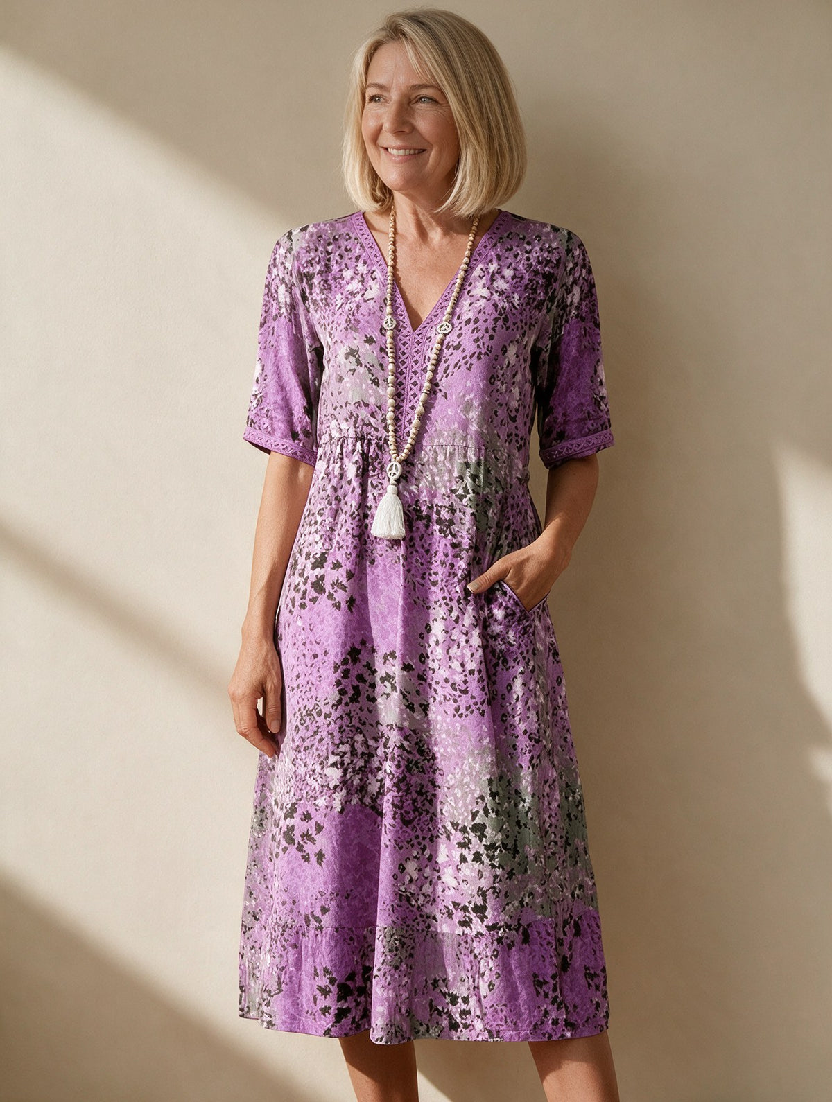 Ines — Printed Summer Dress for Women with V Neck (4)