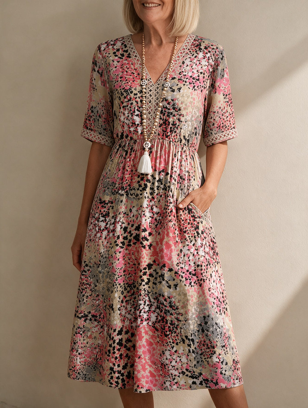 Ines — Printed Summer Dress for Women with V Neck (5)