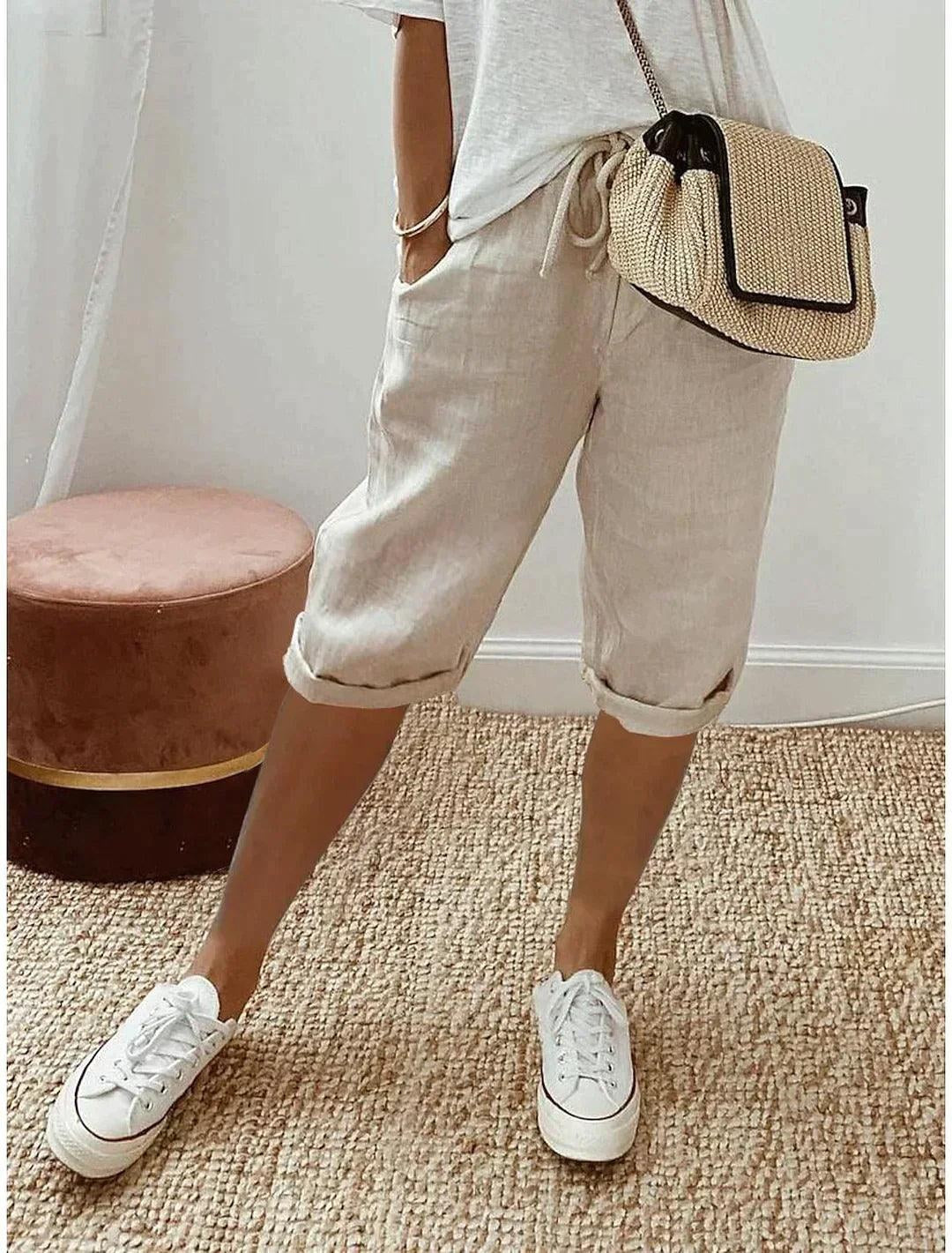 Iris — Linen Capri Pants for Women with Drawstring
