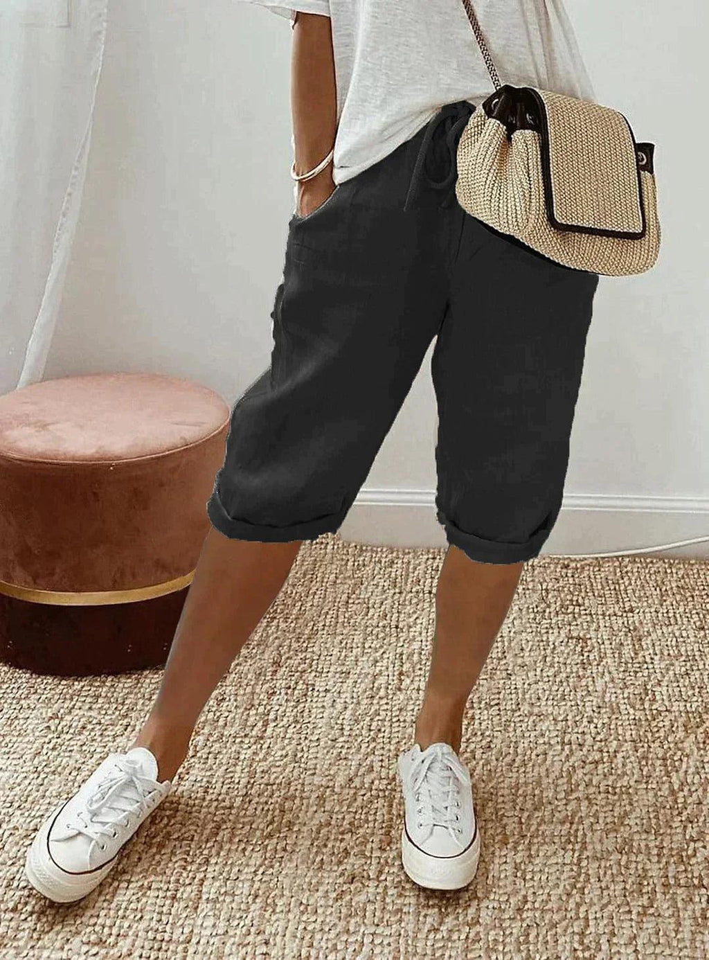 Iris — Linen Capri Pants for Women with Drawstring (5)