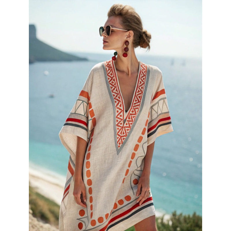 Josephine — Embroidered Kaftan Dress for Women with V Neck