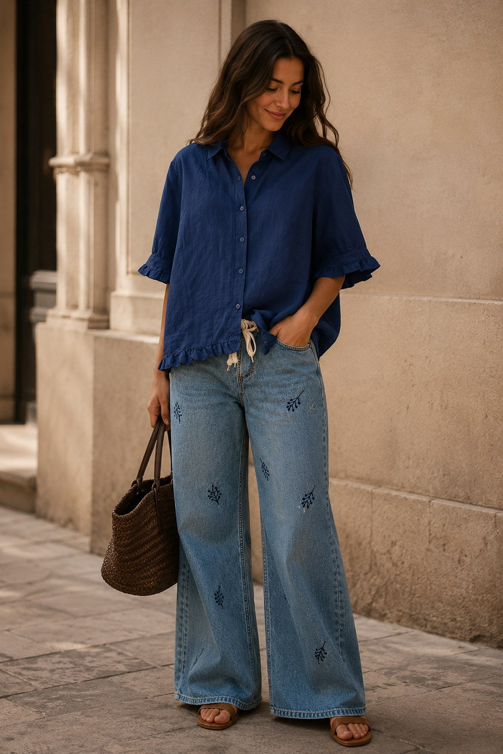 Leonie — Relaxed Button Up Shirt for Women with Ruffle Hem