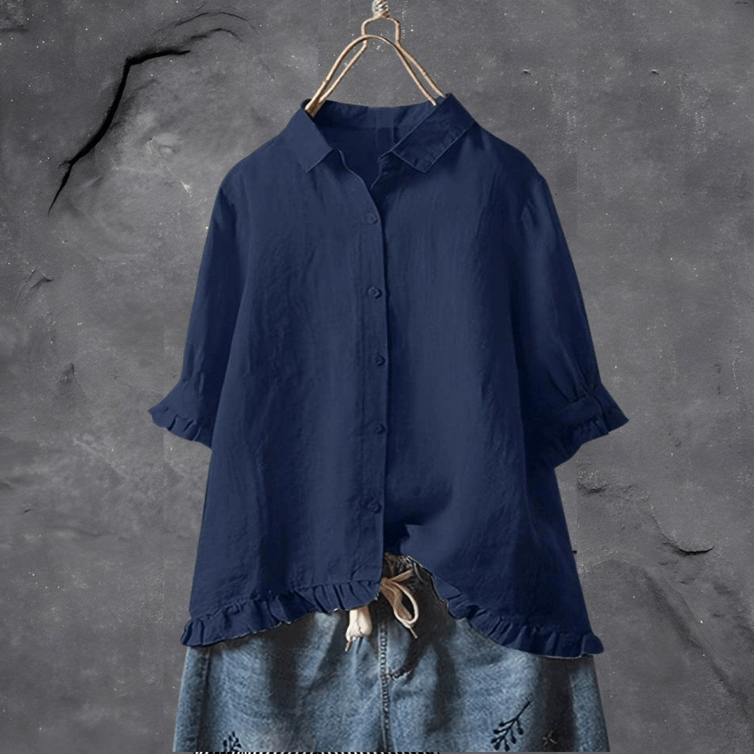 Leonie — Relaxed Button Up Shirt for Women with Ruffle Hem (2)