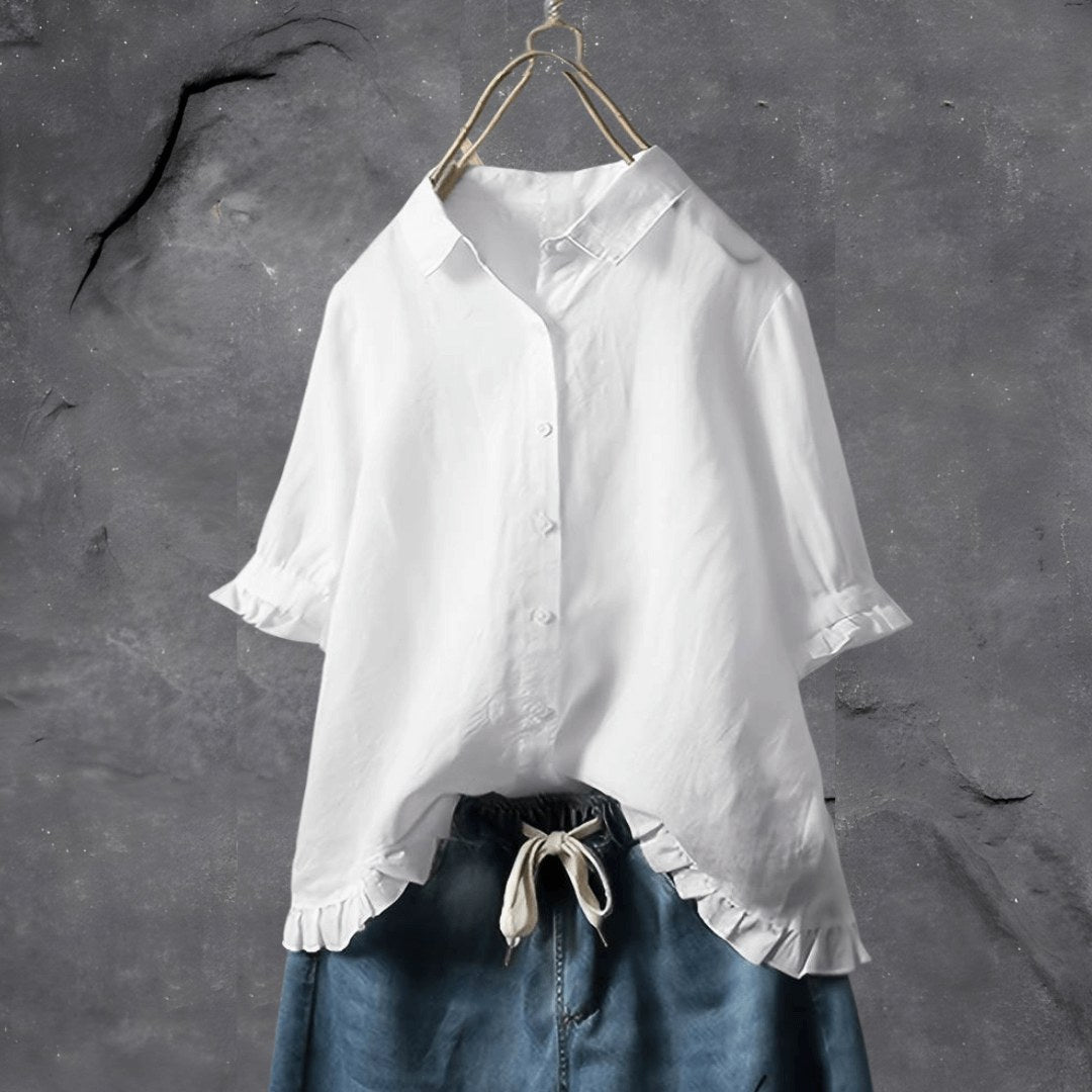 Leonie — Relaxed Button Up Shirt for Women with Ruffle Hem (3)