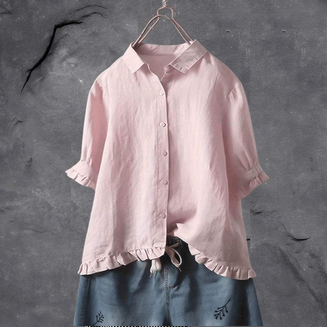 Leonie — Relaxed Button Up Shirt for Women with Ruffle Hem (4)