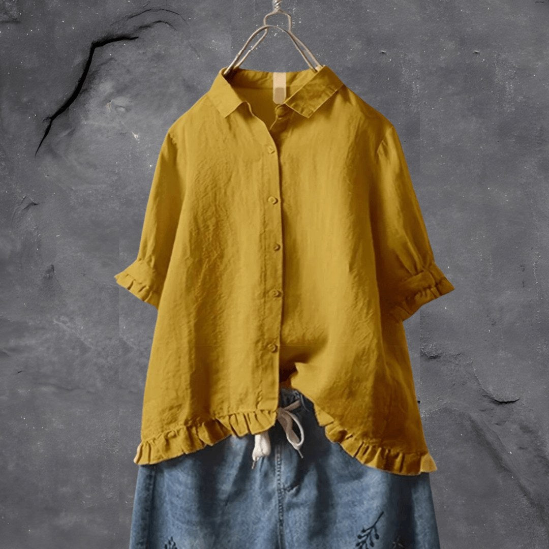 Leonie — Relaxed Button Up Shirt for Women with Ruffle Hem (5)