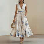 Ludivine — Pleated Floral Dress for Women with V Neck (2)