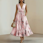 Ludivine — Pleated Floral Dress for Women with V Neck (3)