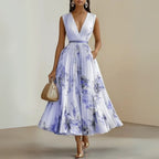 Ludivine — Pleated Floral Dress for Women with V Neck (6)