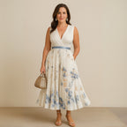 Ludivine — Pleated Floral Dress for Women with V Neck (7)