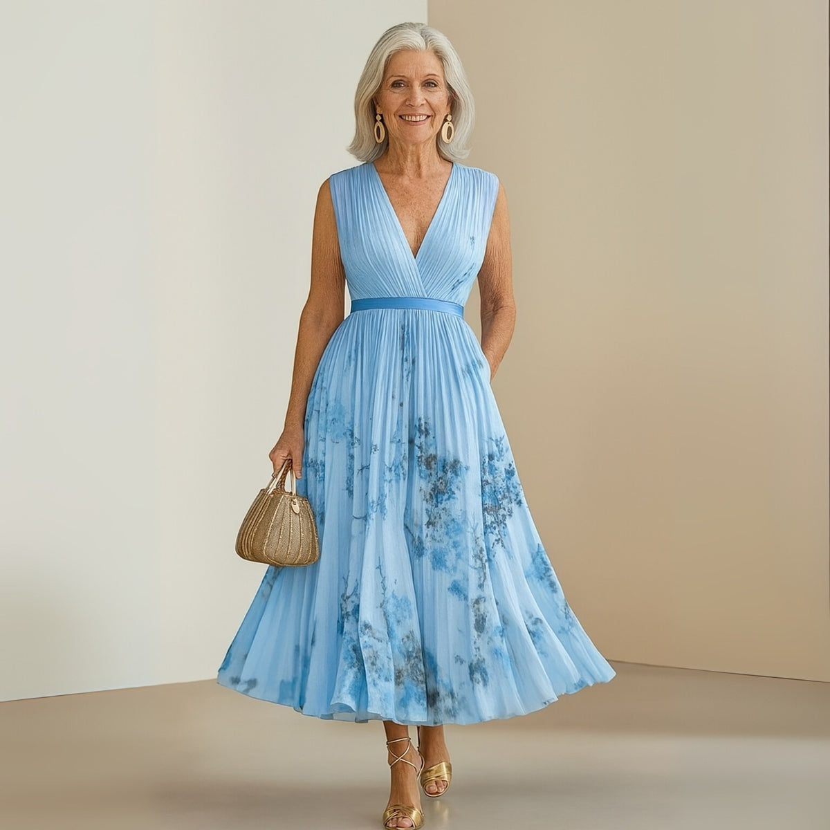 Ludivine — Pleated Floral Dress for Women with V Neck (10)