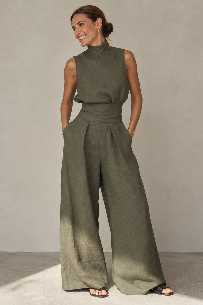 Madeleine — Sleeveless Matching Set for Women with Wide Leg Trousers