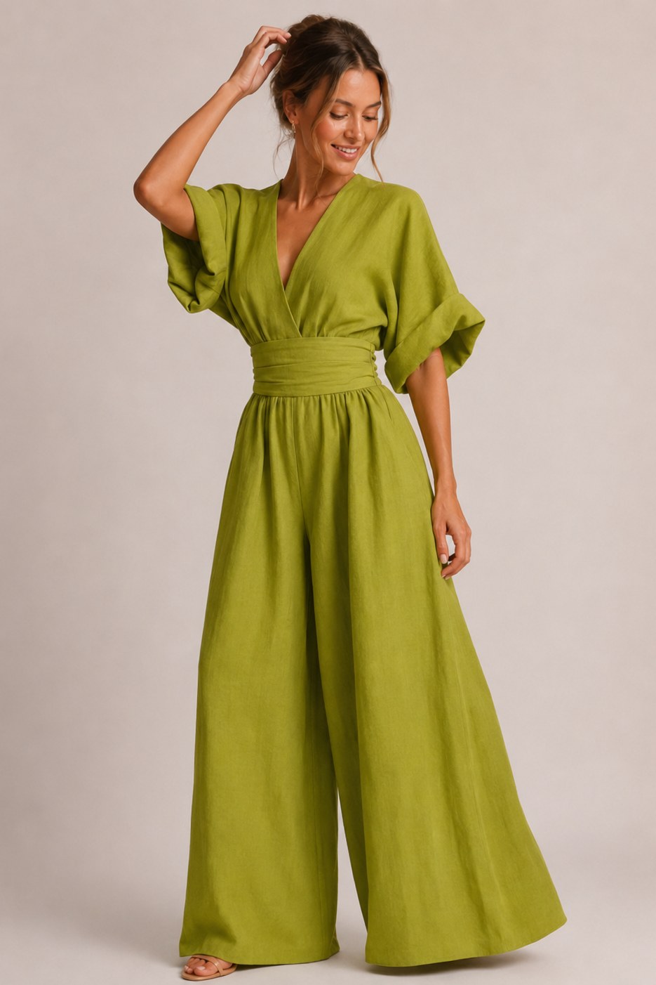 Manon — V Neck Wide Leg Jumpsuit for Women with Pleated Waist (2)