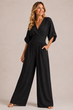 Manon — V Neck Wide Leg Jumpsuit for Women with Pleated Waist (8)