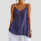 Marine — Loose Linen Cami Top for Women with Spaghetti Straps