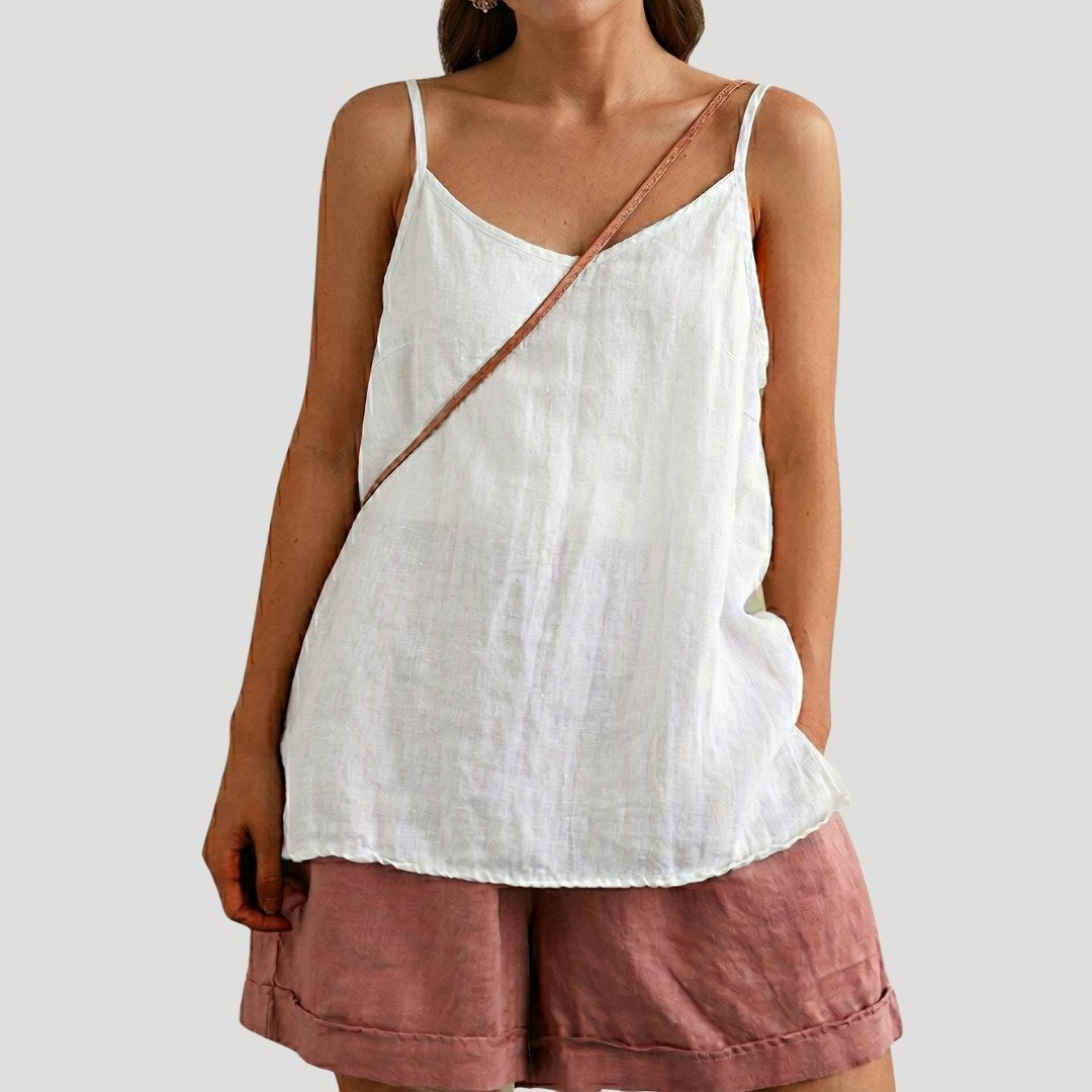 Marine — Loose Linen Cami Top for Women with Spaghetti Straps (2)