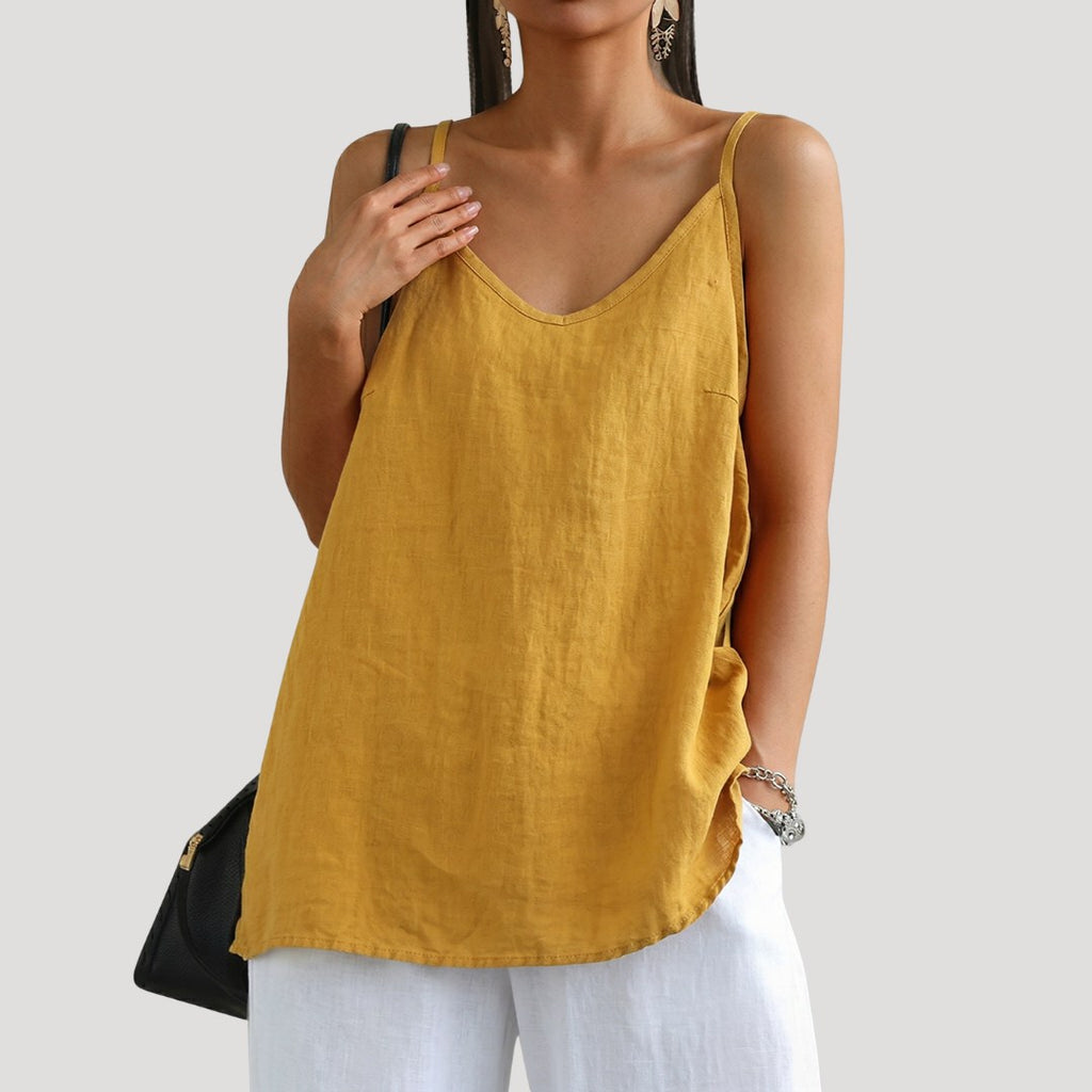 Marine — Loose Linen Cami Top for Women with Spaghetti Straps (3)