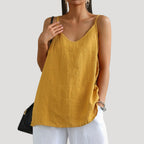 Marine — Loose Linen Cami Top for Women with Spaghetti Straps (3)