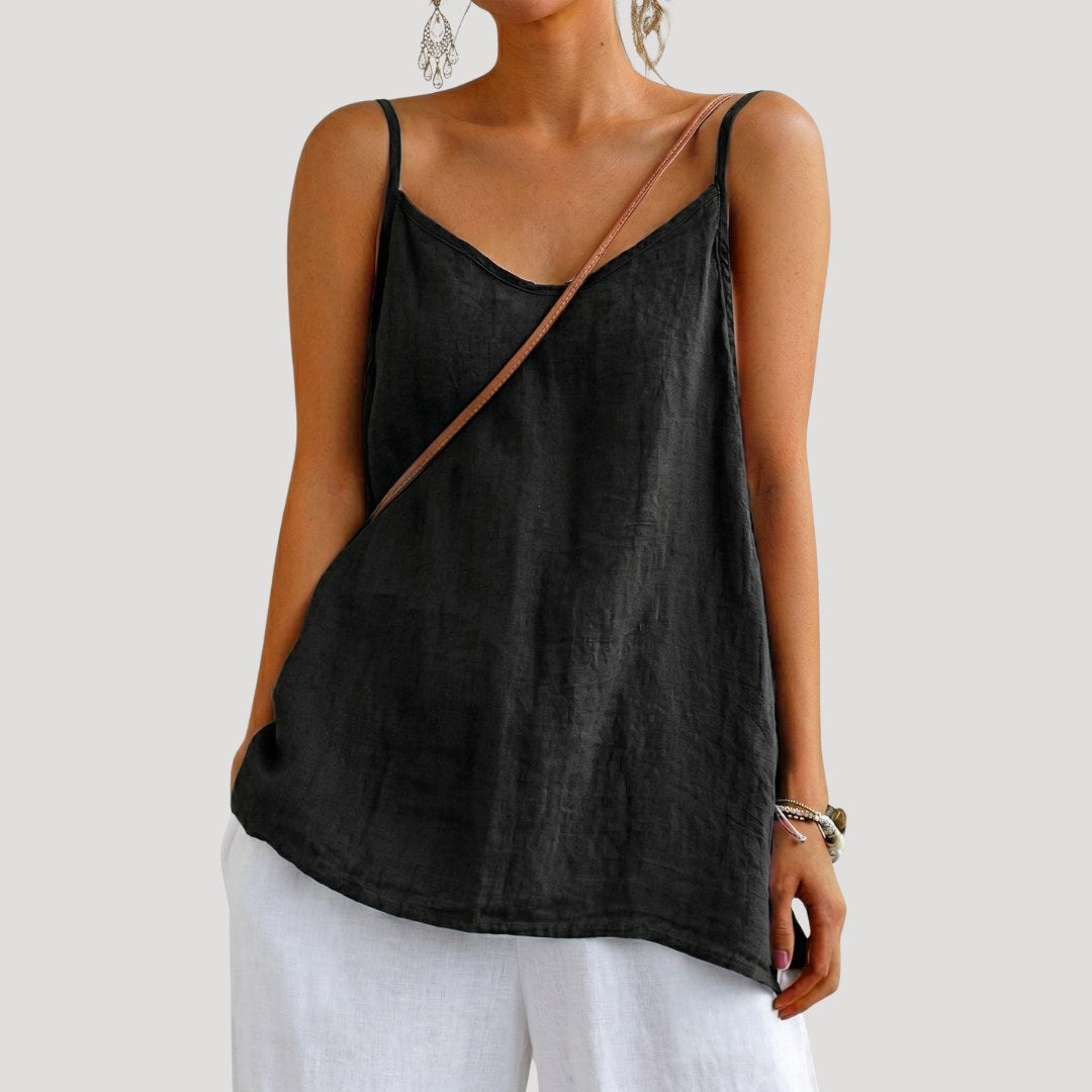 Marine — Loose Linen Cami Top for Women with Spaghetti Straps (4)
