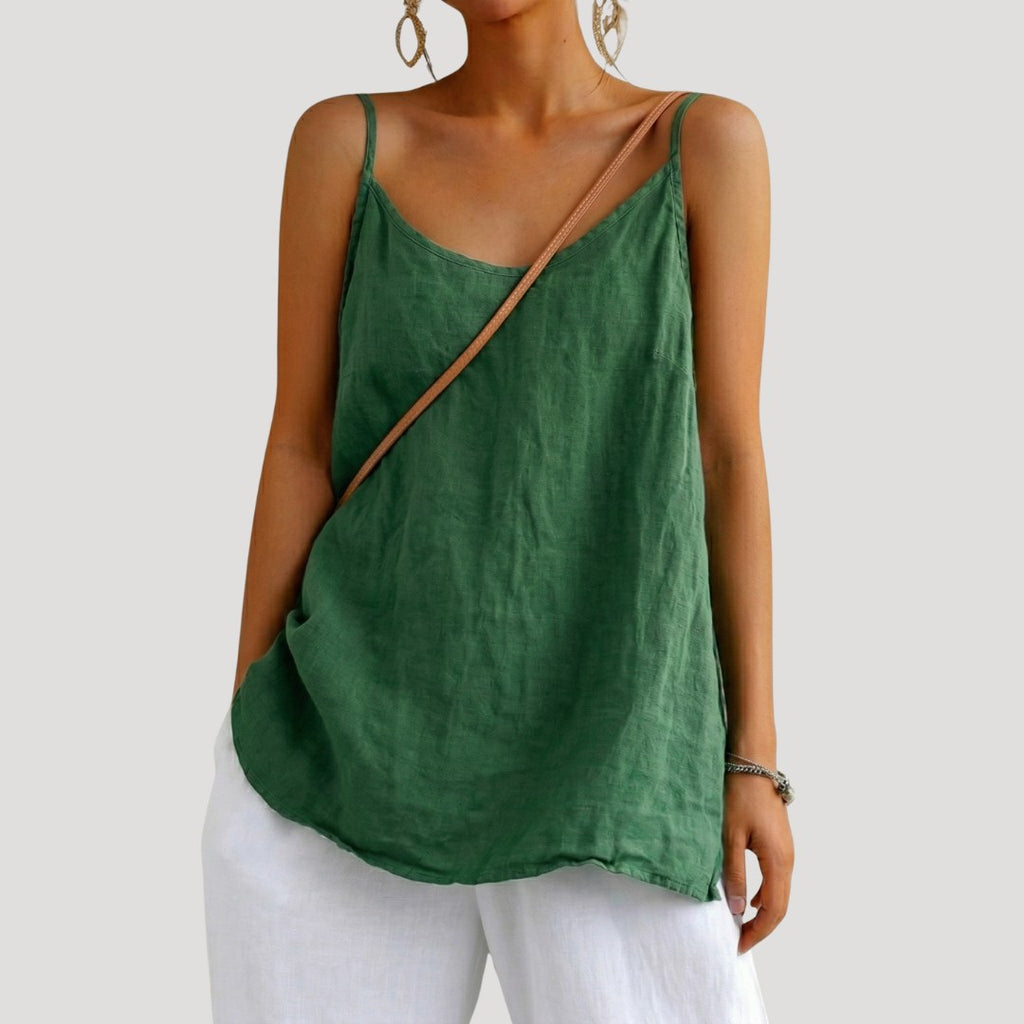 Marine — Loose Linen Cami Top for Women with Spaghetti Straps (5)