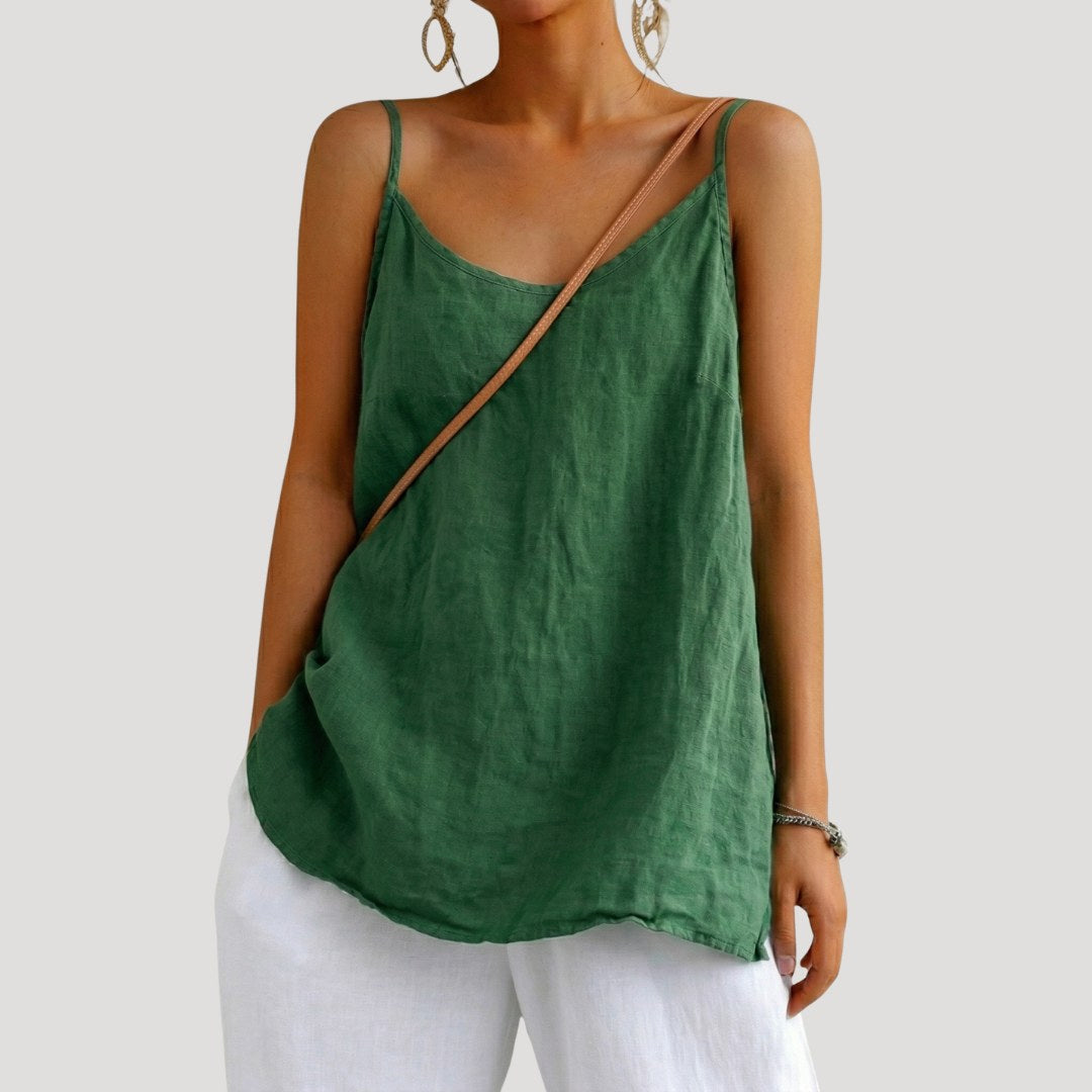 Marine — Loose Linen Cami Top for Women with Spaghetti Straps (5)