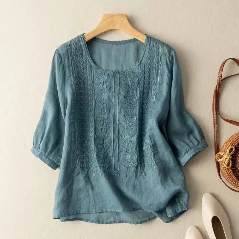 Maylis — Embroidered Linen Blouse for Women