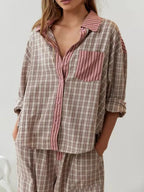 Mireille — Striped Cotton Pajama Set for Women with Plaid Trim (5)
