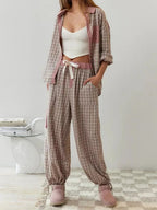 Mireille — Striped Cotton Pajama Set for Women with Plaid Trim (6)