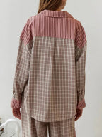 Mireille — Striped Cotton Pajama Set for Women with Plaid Trim (7)
